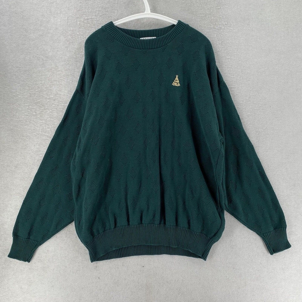 Vantage Club Collection VCC Sweater Mens Size XL Chunky Knit‎ Teepee Embroidery